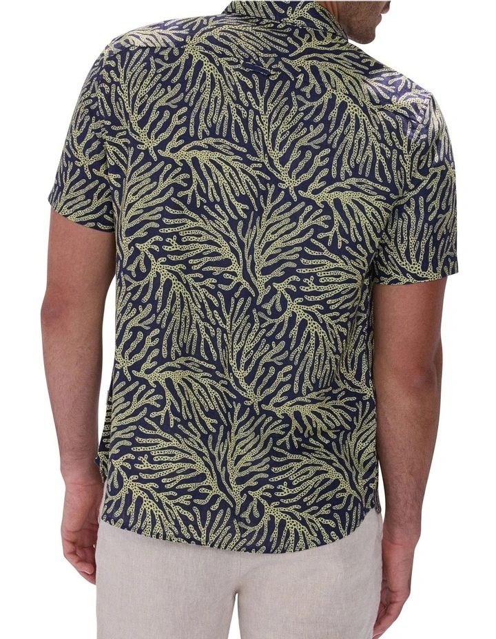 Once And Coral Linen Mix Shirt in Navy Multi image 4