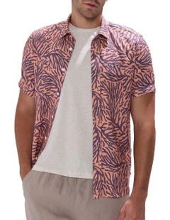 Once And Coral Linen Mix Shirt in Peach Multi