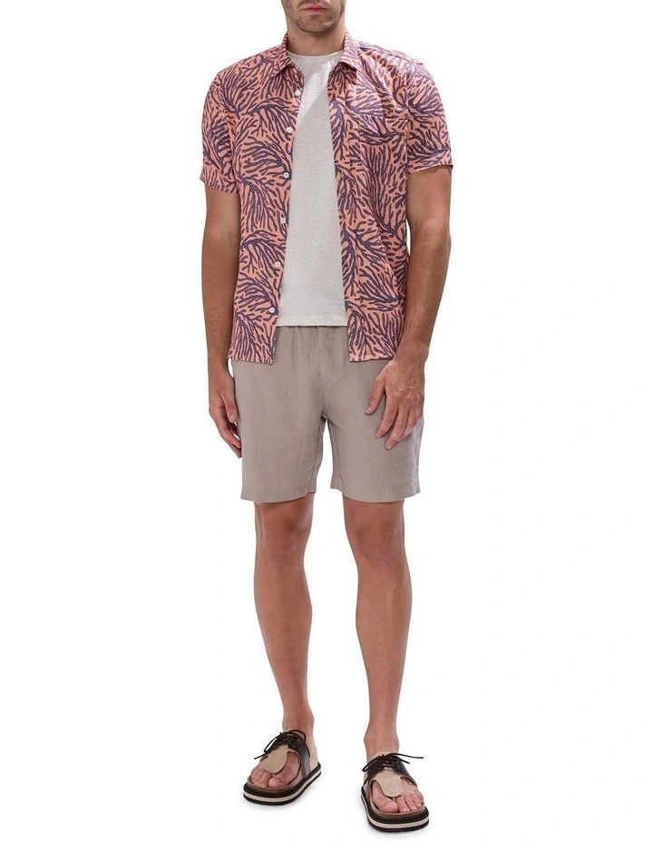 Once And Coral Linen Mix Shirt in Peach Multi image 2