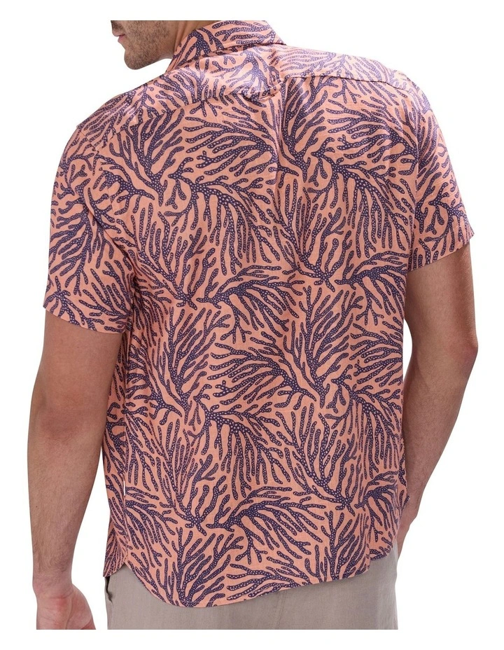 Once And Coral Linen Mix Shirt in Peach Multi image 4