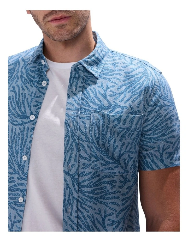 Once And Coral Linen Mix Shirt in Blue Multi image 3