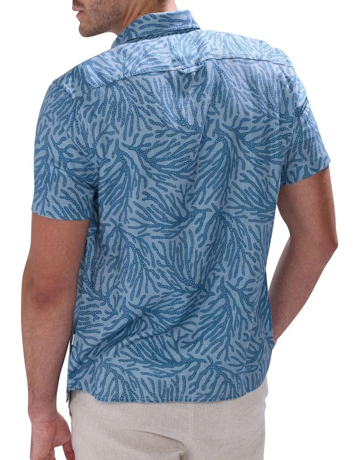Once And Coral Linen Mix Shirt in Blue Multi image 4