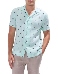 At Palms Reach Linen Shirt in Light Cyan Blue
