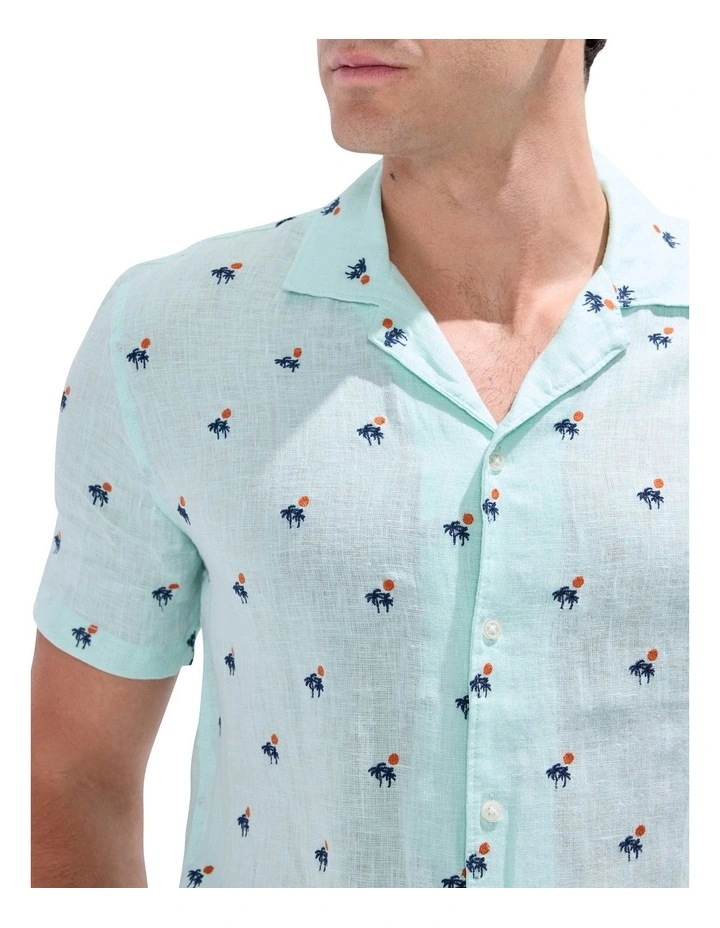 At Palms Reach Linen Shirt in Light Cyan Blue image 3