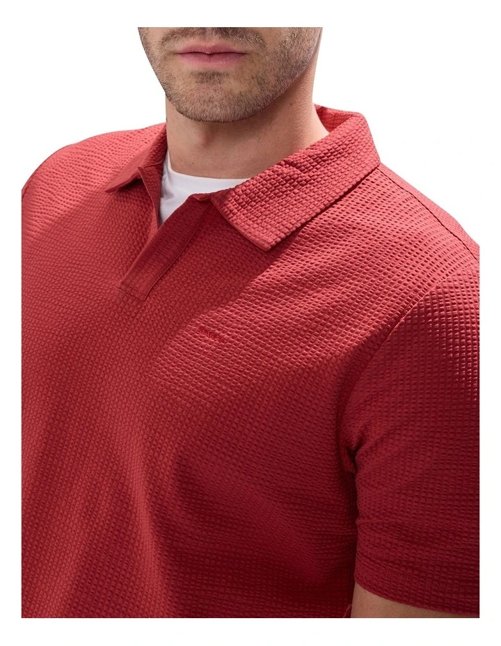 Andrew Textured Polo Shirt in Rust image 3