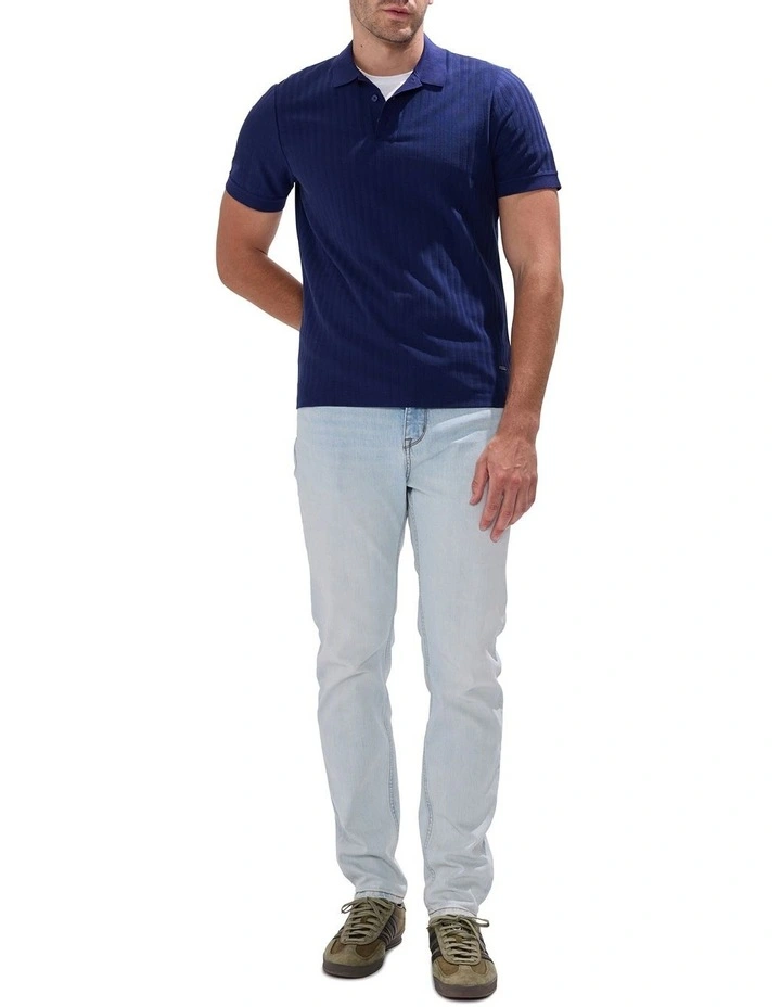Henry Herringbone Polo Shirt in Navy image 2