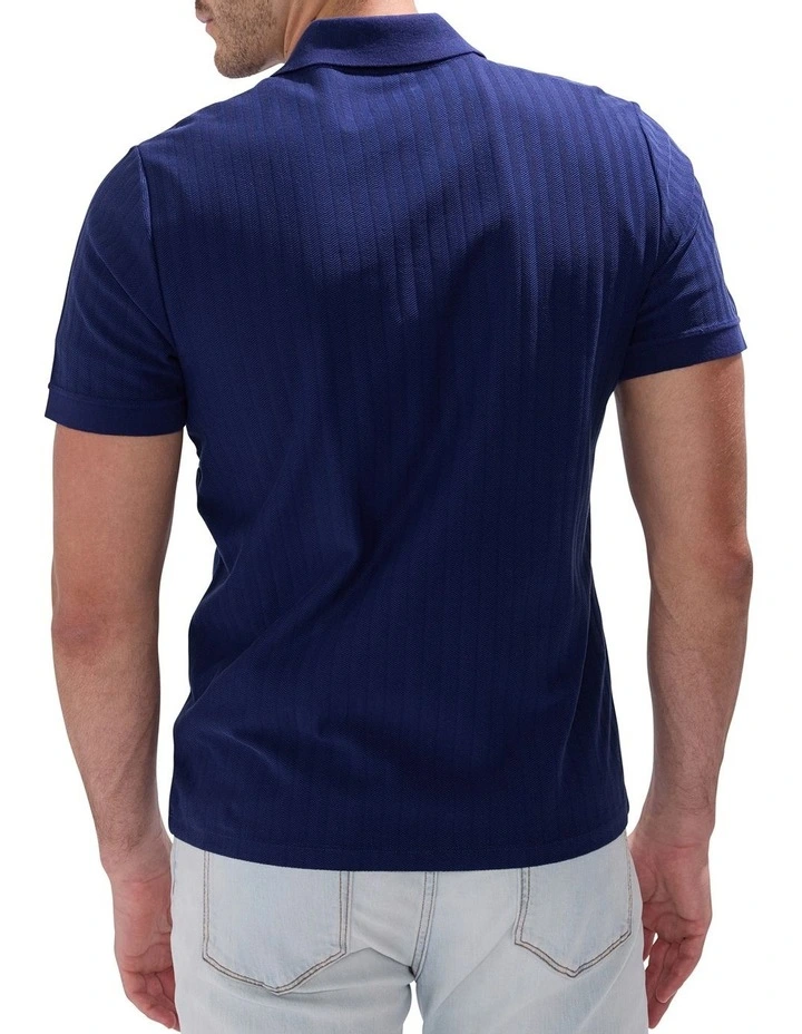 Henry Herringbone Polo Shirt in Navy image 4