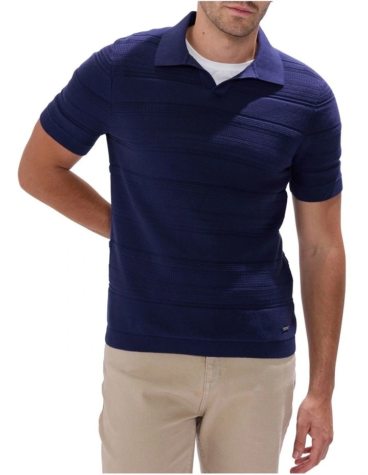 Kole Cotton Jacquard Knit Polo Shirt in Navy image 1