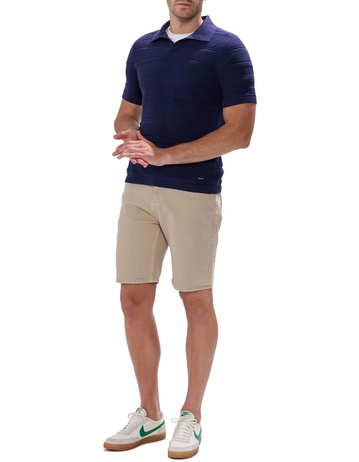 Kole Cotton Jacquard Knit Polo Shirt in Navy image 2