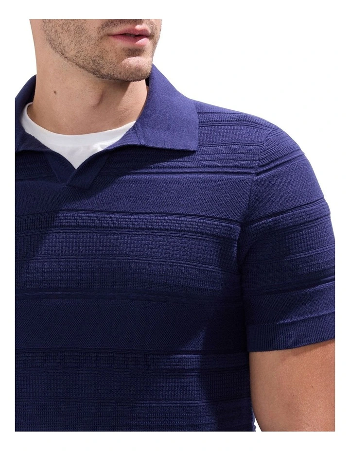 Kole Cotton Jacquard Knit Polo Shirt in Navy image 3