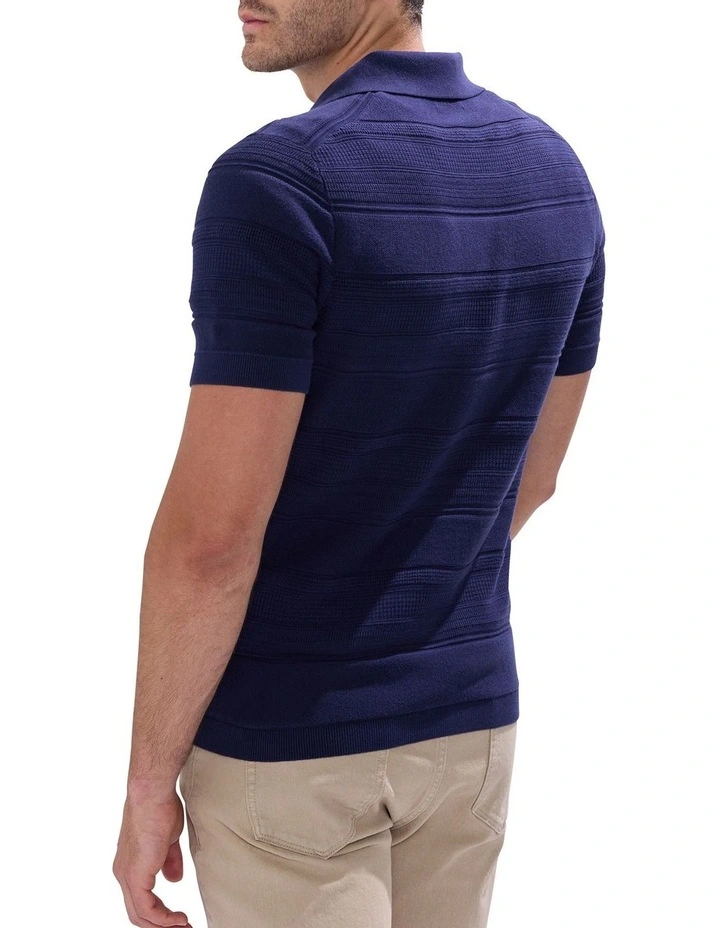 Kole Cotton Jacquard Knit Polo Shirt in Navy image 4