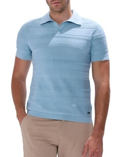 Kole Cotton Jacquard Knit Polo in Sky Blue
