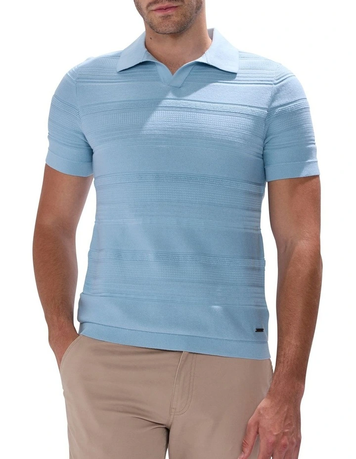Kole Cotton Jacquard Knit Polo in Sky Blue image 1