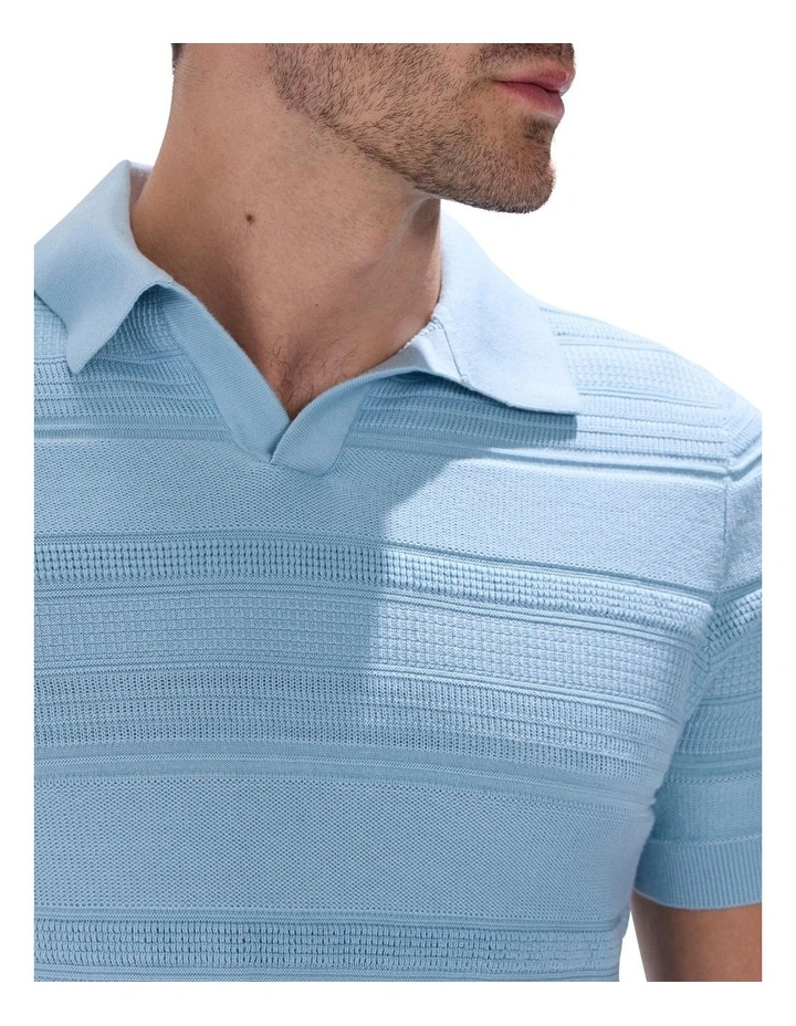 Kole Cotton Jacquard Knit Polo in Sky Blue image 3