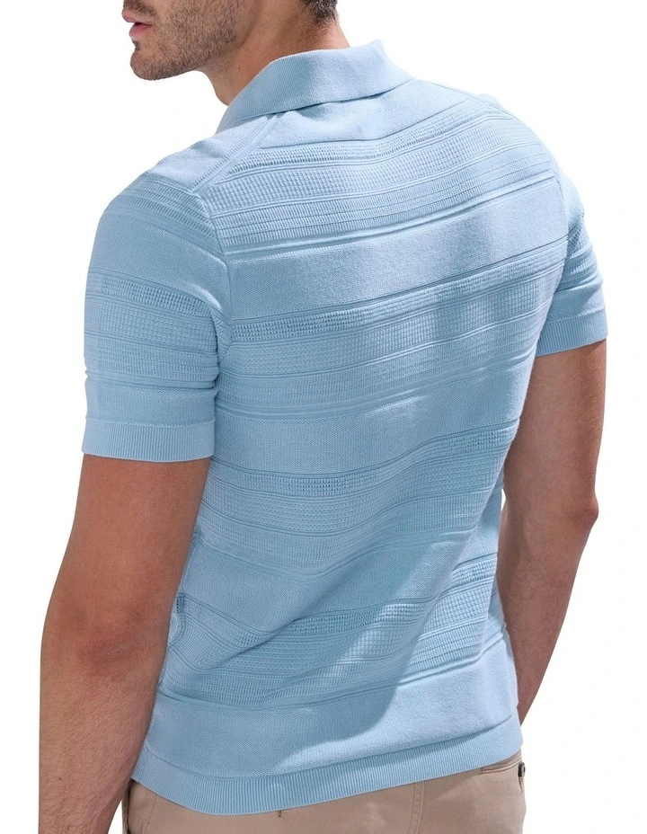 Kole Cotton Jacquard Knit Polo in Sky Blue image 4