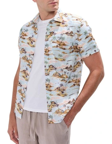 Island Of Dreams Linen Shirt in Blue Multi
