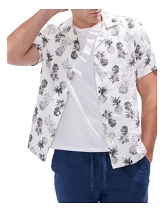 Pina Colada Linen Shirt in White Multi