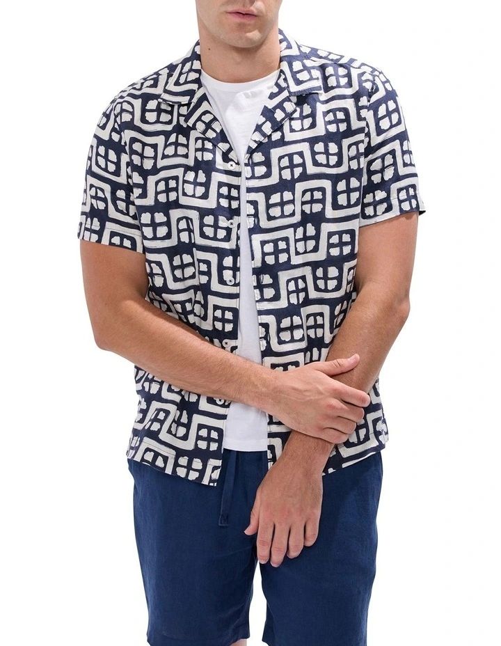 Rush Rush Geo Linen Shirt in Blue image 1