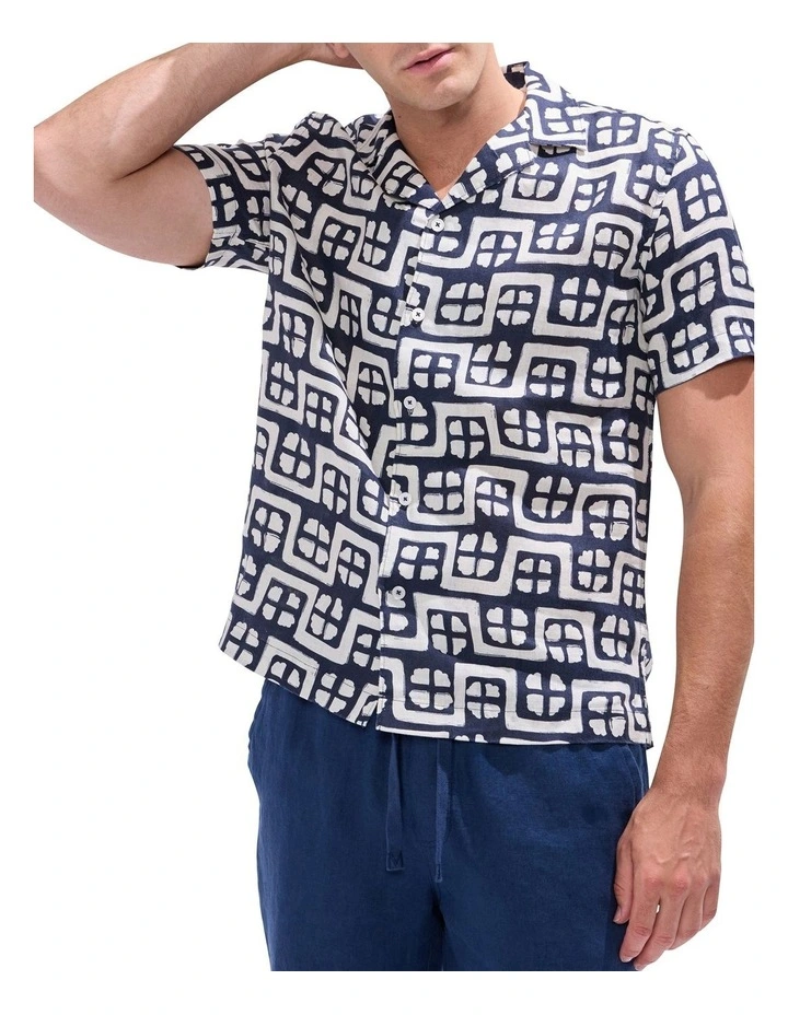 Rush Rush Geo Linen Shirt in Blue image 3