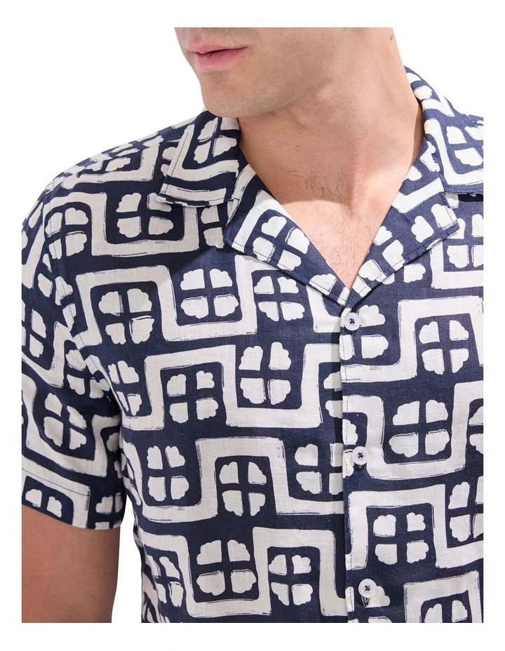 Rush Rush Geo Linen Shirt in Blue image 4