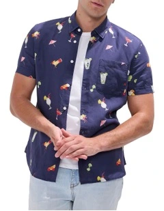 At The Bar Linen Blend Shirt in Navy Multi