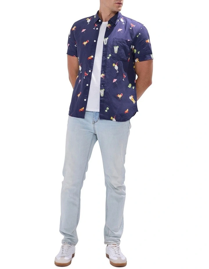 At The Bar Linen Blend Shirt in Navy Multi image 2