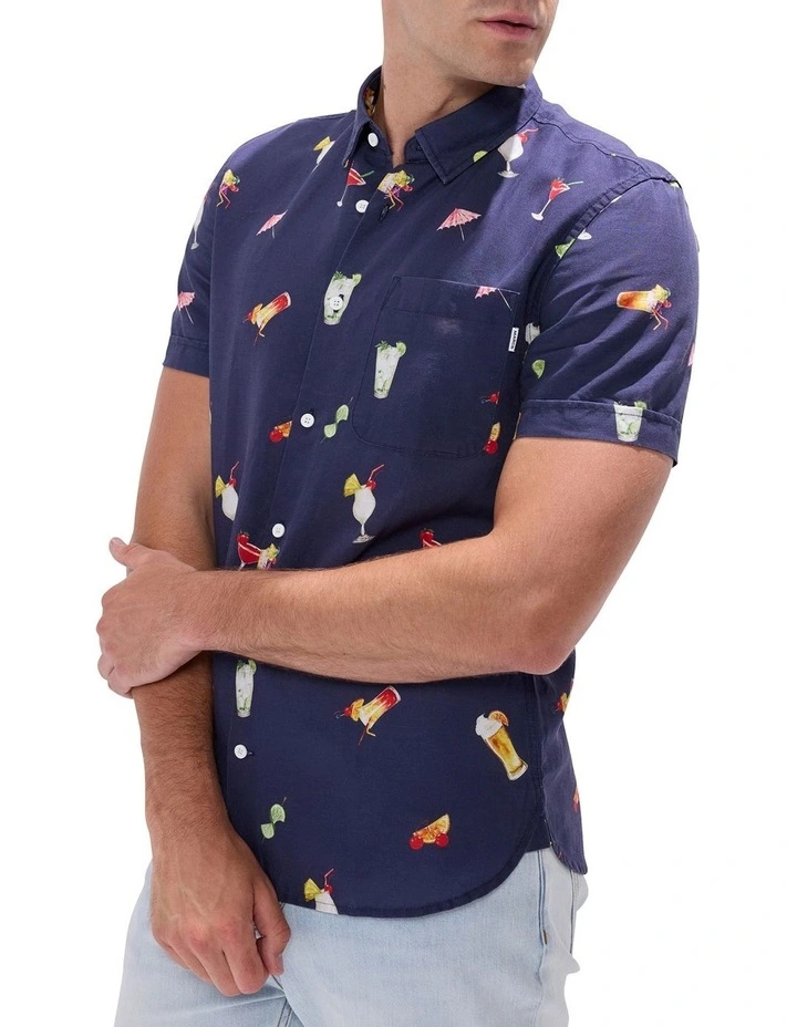 At The Bar Linen Blend Shirt in Navy Multi image 3