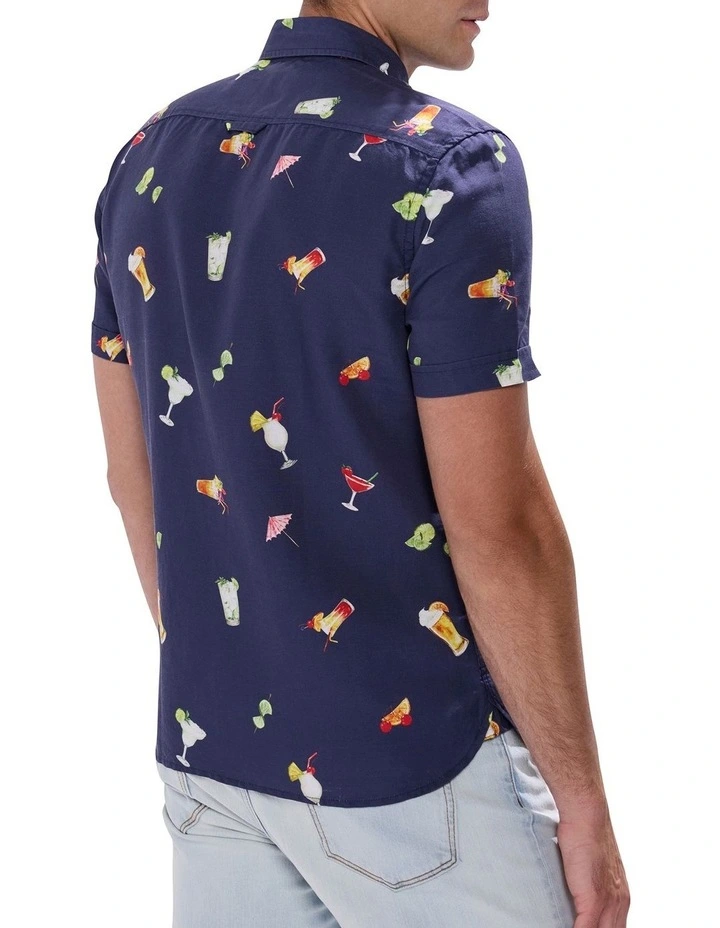 At The Bar Linen Blend Shirt in Navy Multi image 4