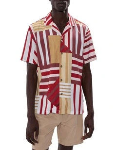 Crowley Patchwork Shirt in Red Multi