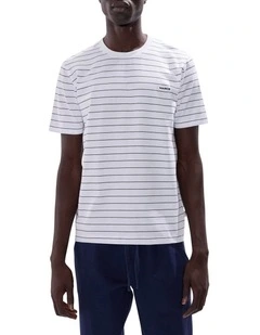 Marcs Logo Stripe Tee in White Stripe