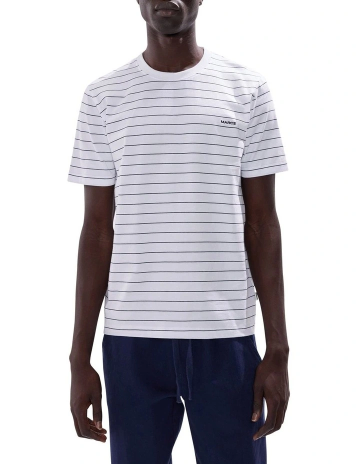 Marcs Logo Stripe Tee in White Stripe image 1