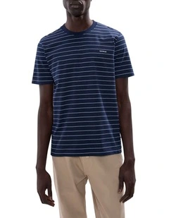 Marcs Logo Stripe Tee in Navy Stripe
