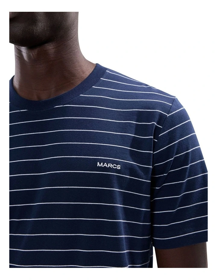 Marcs Logo Stripe Tee in Navy Stripe image 3