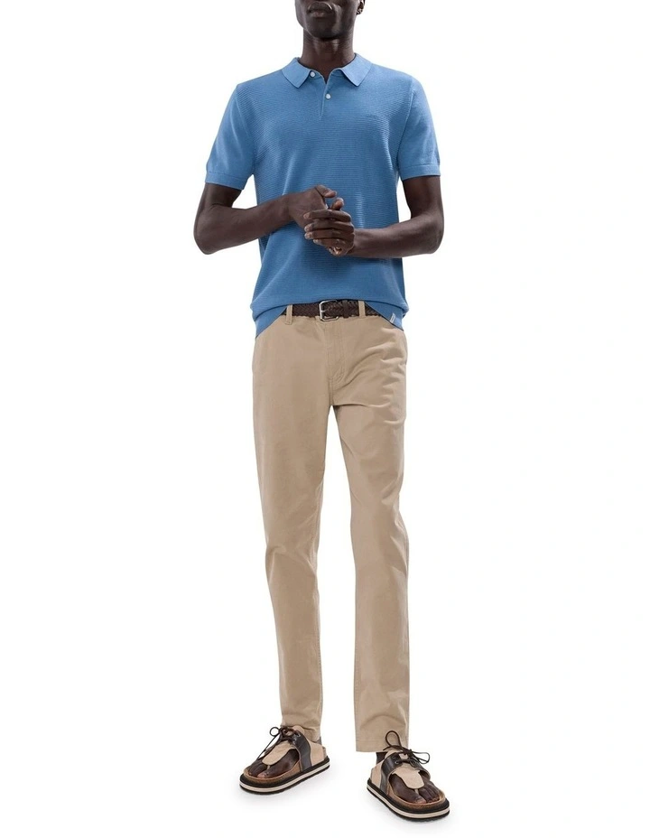 Noah Textured Knit Polo in Mid Blue image 2
