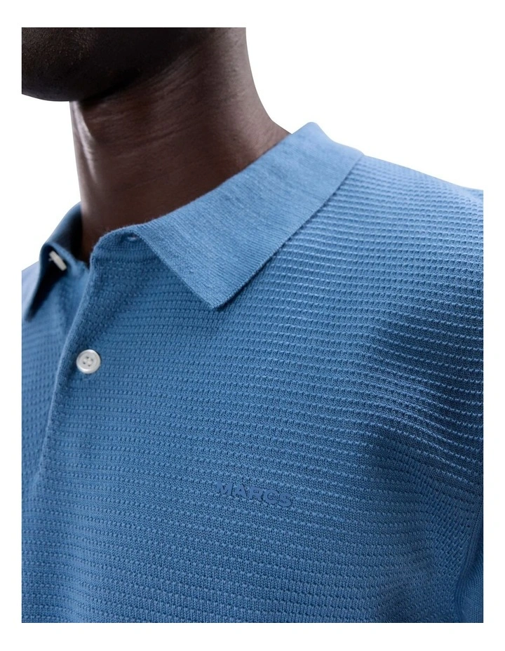 Noah Textured Knit Polo in Mid Blue image 3