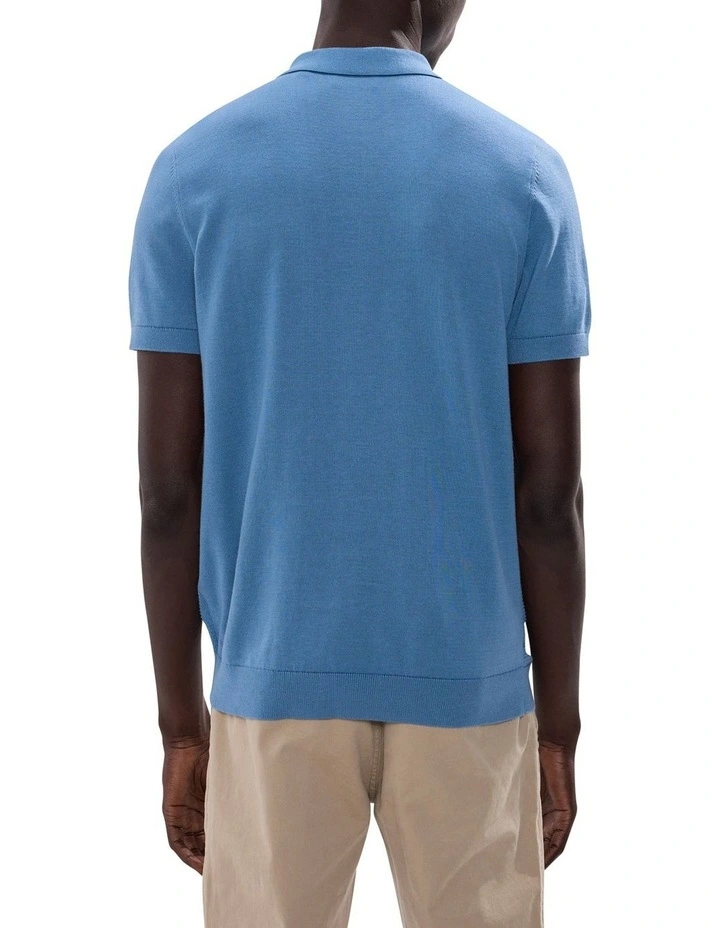 Noah Textured Knit Polo in Mid Blue image 5