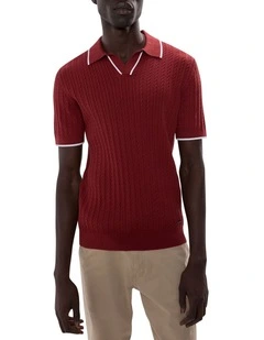 Kelly Cable Knit Polo in Dark Henna