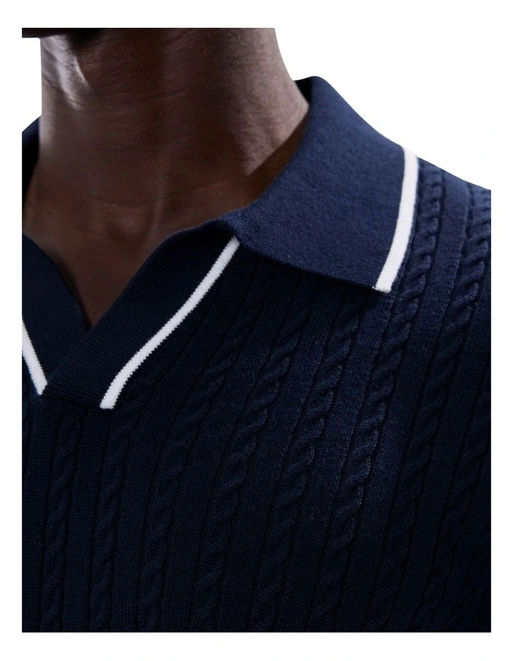 Kelly Cable Knit Polo in Navy image 3