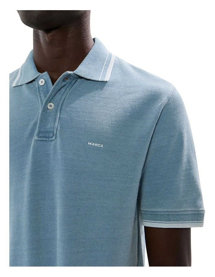 Cain Cotton Polo in Washed Indigo image 3