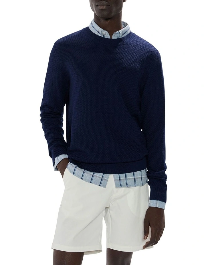 Gordon Textured Merino Knit in Navy image 1
