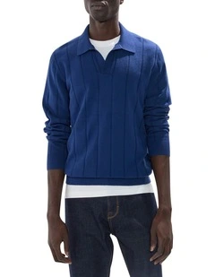 Arthur Wool Blend Polo in Lapis Blue