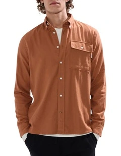 Kyle Brushed Cotton Shirt in Hazel Brown