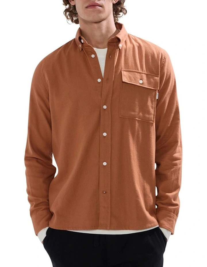 Kyle Brushed Cotton Shirt in Hazel Brown image 1