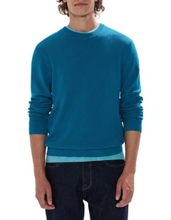 Gordon Textured Merino Knit T-shirt in Dark Teal