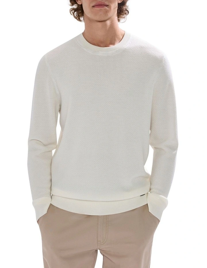 Gordon Textured Merino Knit T-shirt in Ivory image 1
