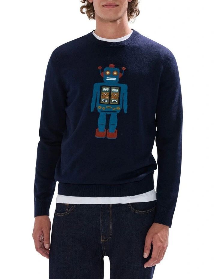 Bot To Go! Knit T-shirt in Navy image 1