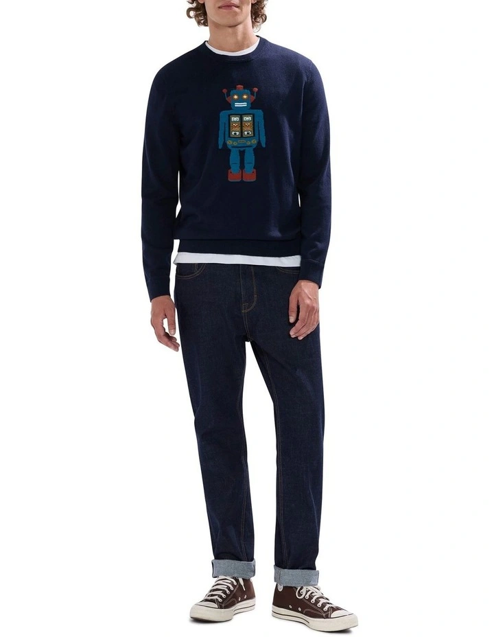 Bot To Go! Knit T-shirt in Navy image 2