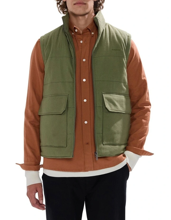 Rufus Brushed Cotton Vest in Olive Green image 1