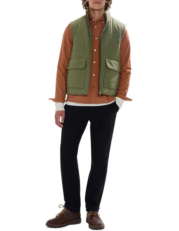 Rufus Brushed Cotton Vest in Olive Green image 2