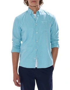 Sebastian Check Shirt in Aquamarine Blue